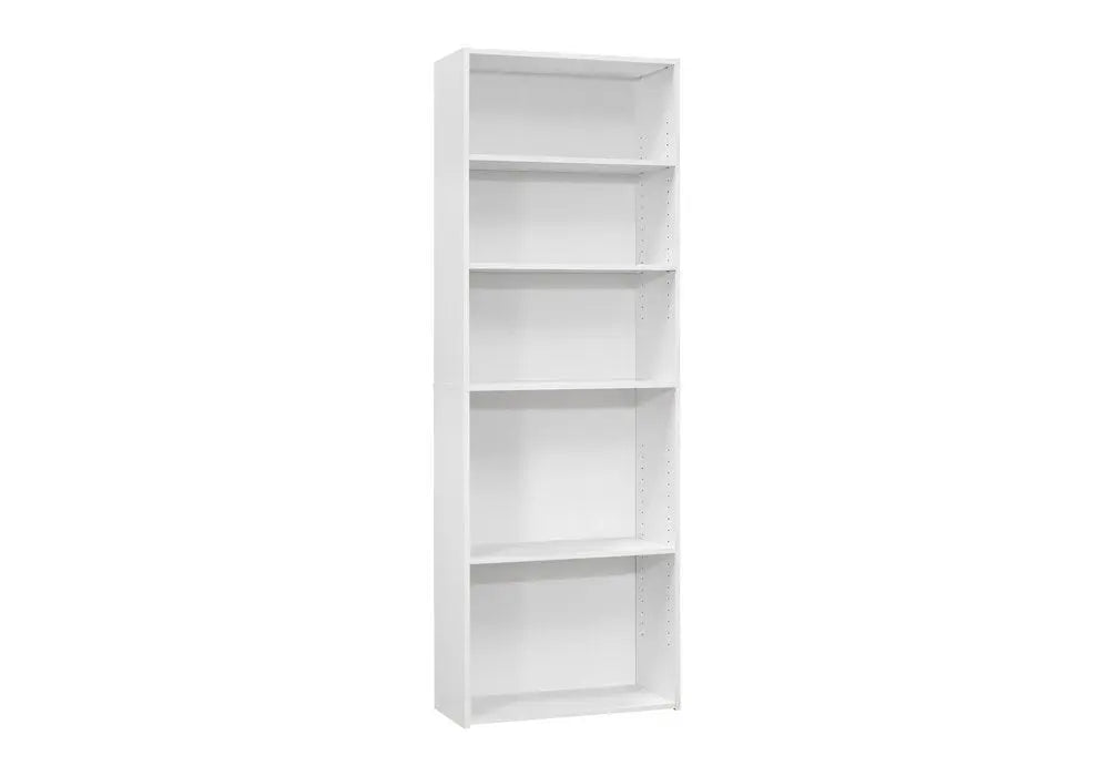 71" White Wood Adjustable Five Tier Bookcase - NOBLE HOME INTERIORS