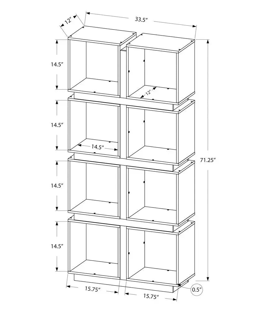 71" White Wood Eight Tier Cube Bookcase - NOBLE HOME INTERIORS