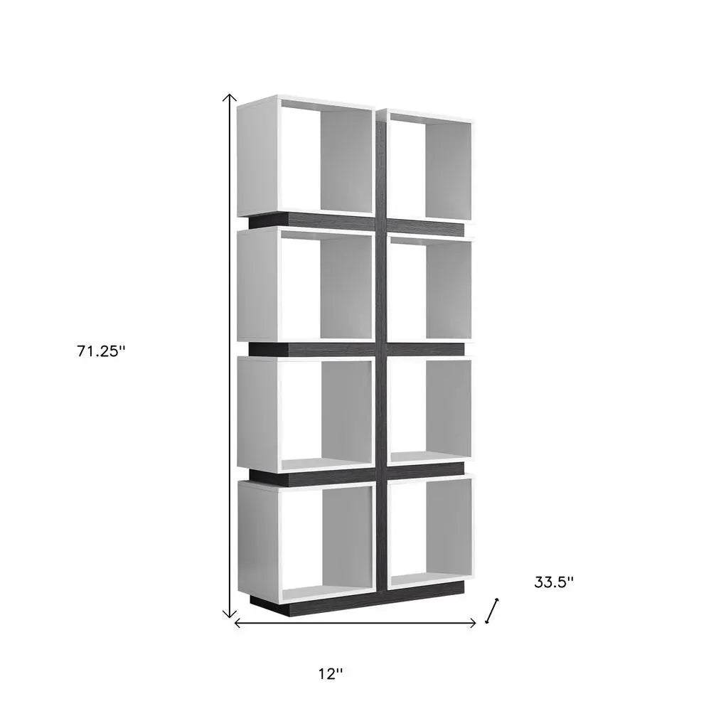 71" White Wood Eight Tier Cube Bookcase - NOBLE HOME INTERIORS