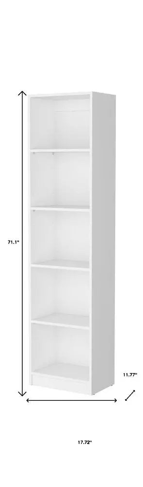 71" White Wood Five Tier Bookcase - NOBLE HOME INTERIORS