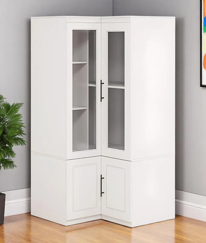 71" White Wood Four Door Corner Combo Dresser - NOBLE HOME INTERIORS