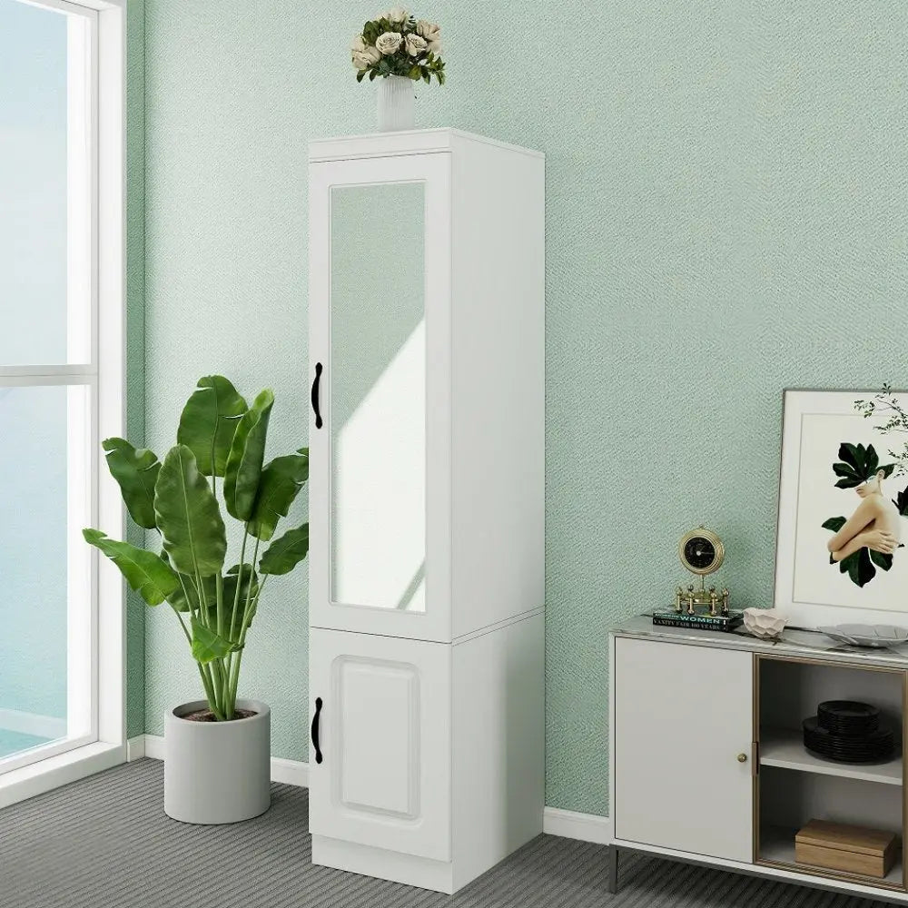71" White Wood Mirrored Two Door Combo Dresser - NOBLE HOME INTERIORS