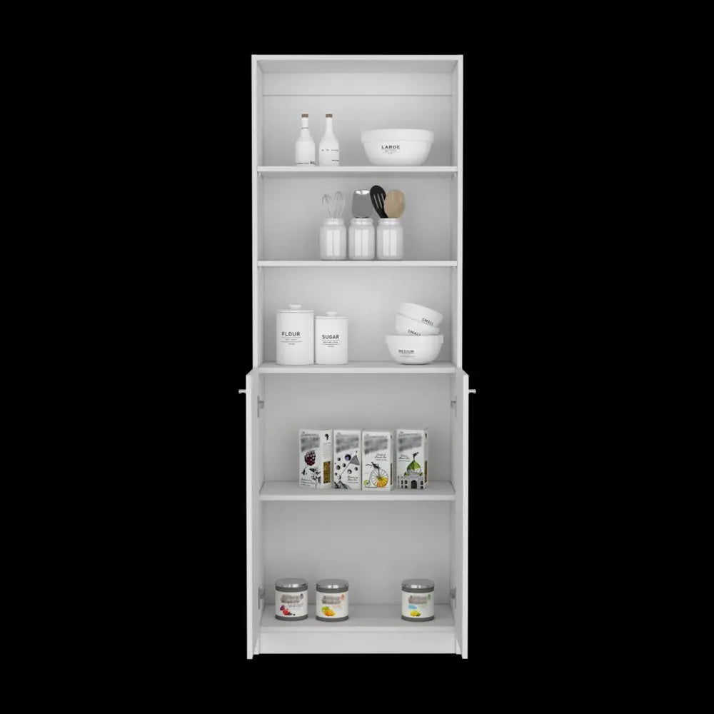 71" White Wood Three Tier Bookcase with Two Doors - NOBLE HOME INTERIORS