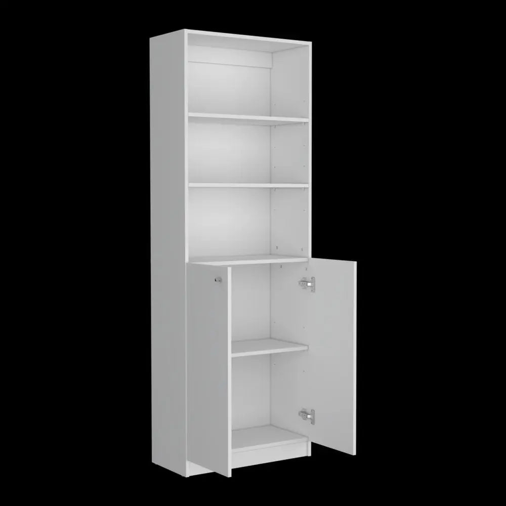 71" White Wood Three Tier Bookcase with Two Doors - NOBLE HOME INTERIORS