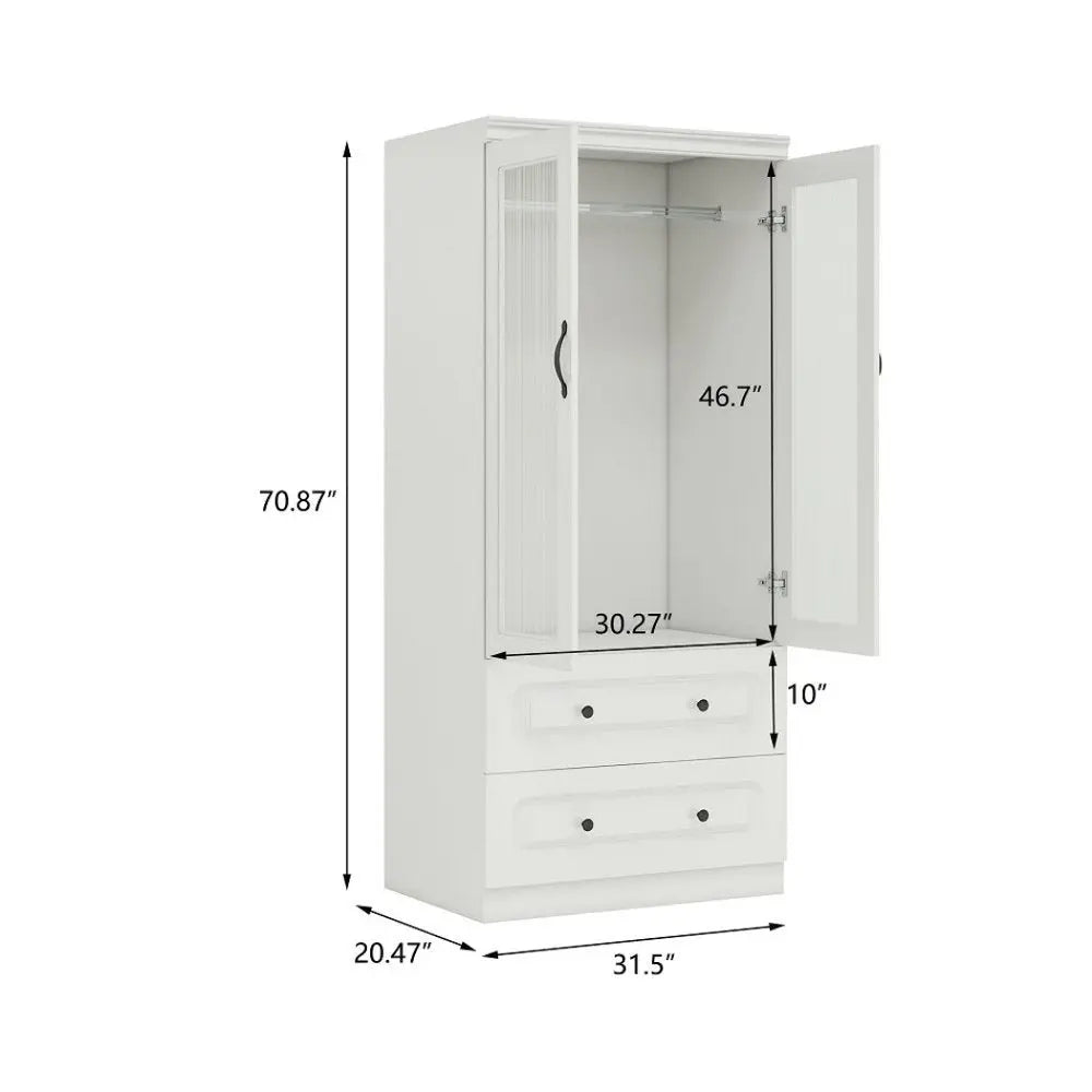 71" White Wood Two Door Two Drawer Combo Dresser - NOBLE HOME INTERIORS