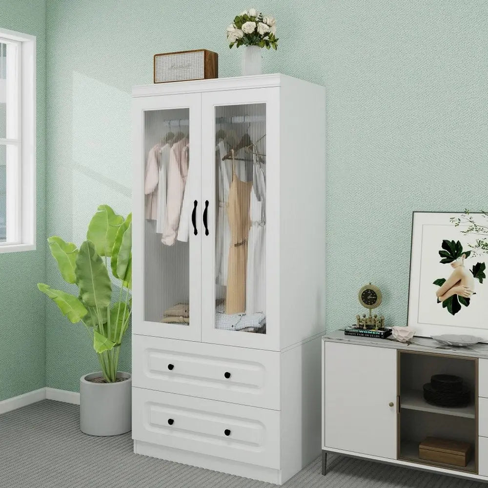 71" White Wood Two Door Two Drawer Combo Dresser - NOBLE HOME INTERIORS