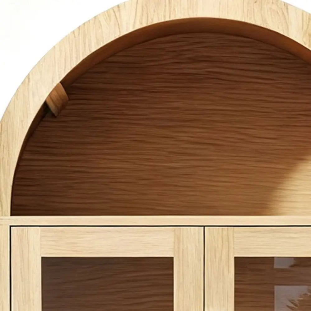 30" Natural Arched Accent Cabinet With Two Glass Panel Doors HomeRoots
