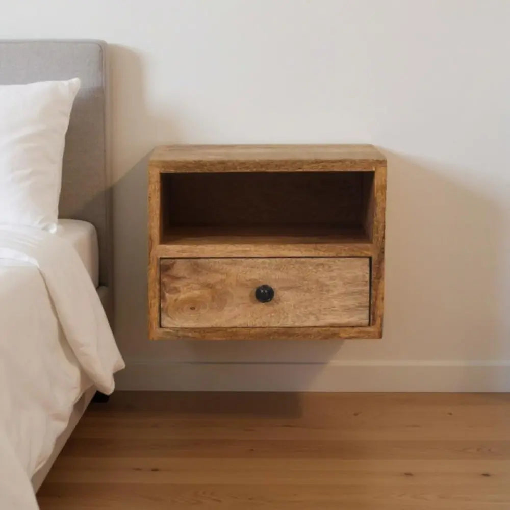 12" Brown Solid Wood One Drawer Floating Nightstand HomeRoots