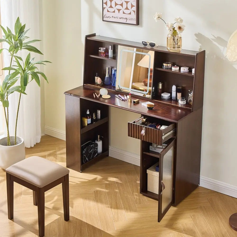 47" Brown Wood Lighted Single Drawer Dresser HomeRoots