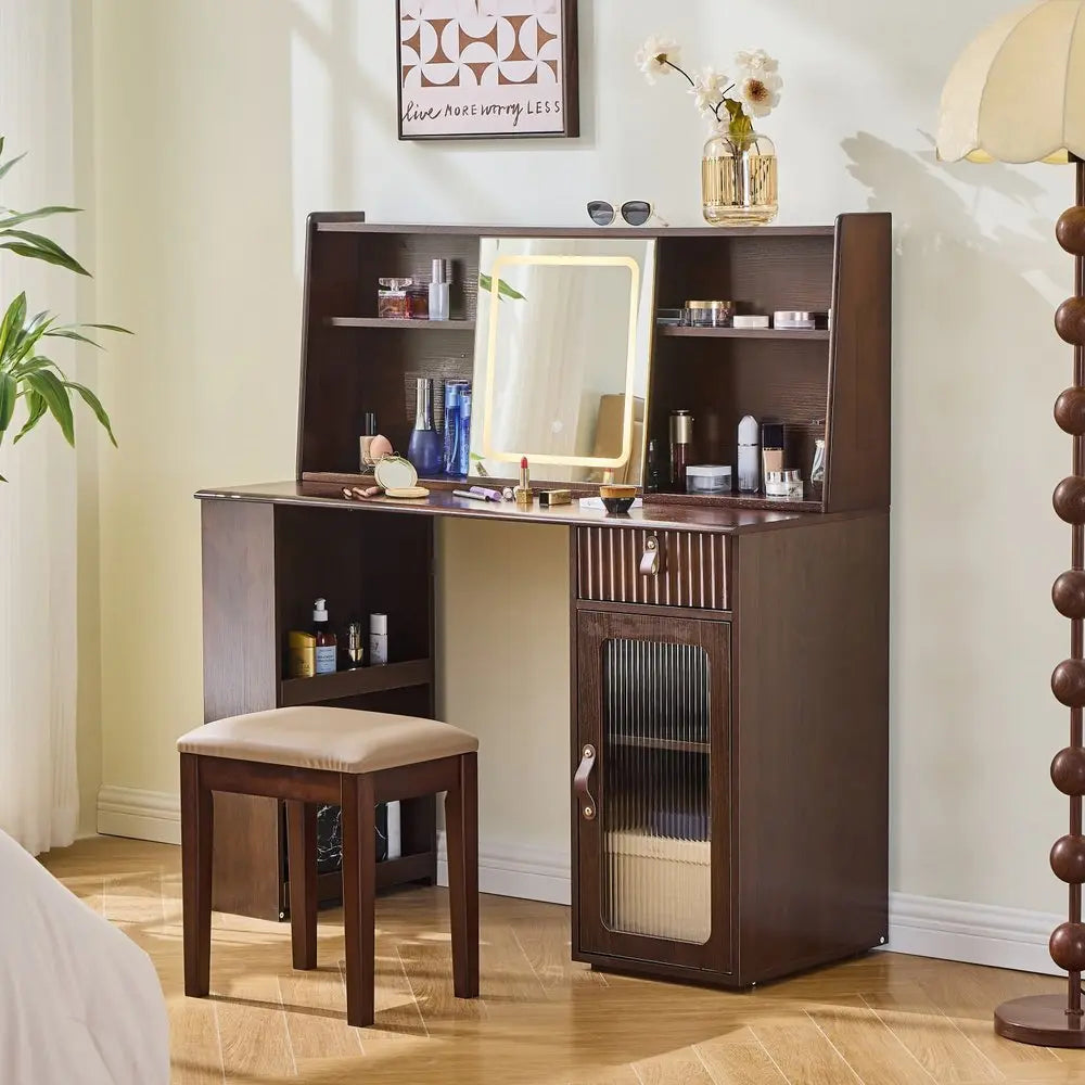 47" Brown Wood Lighted Single Drawer Dresser HomeRoots