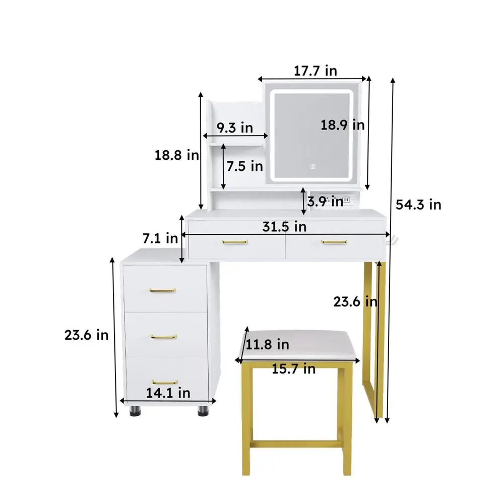 32" White Wood Lighted Five Drawer Dresser HomeRoots