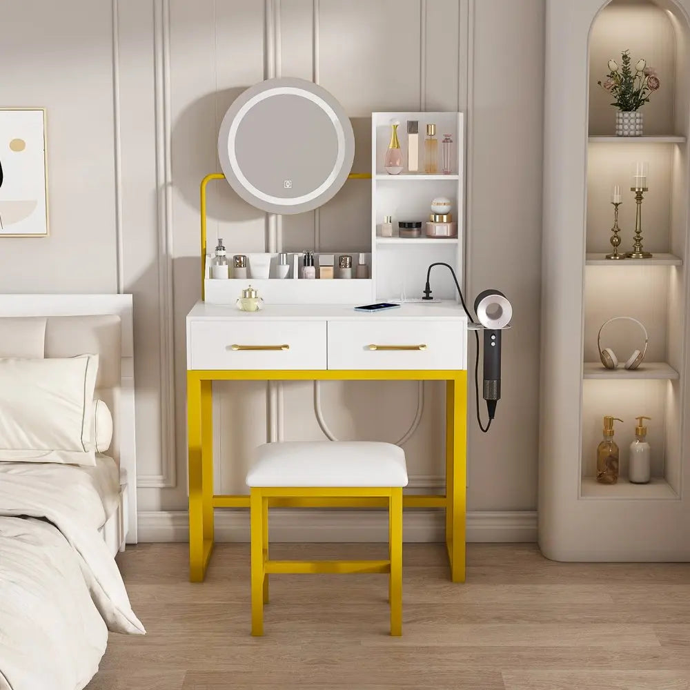 31" White Wood Lighted Two Drawer Dresser HomeRoots