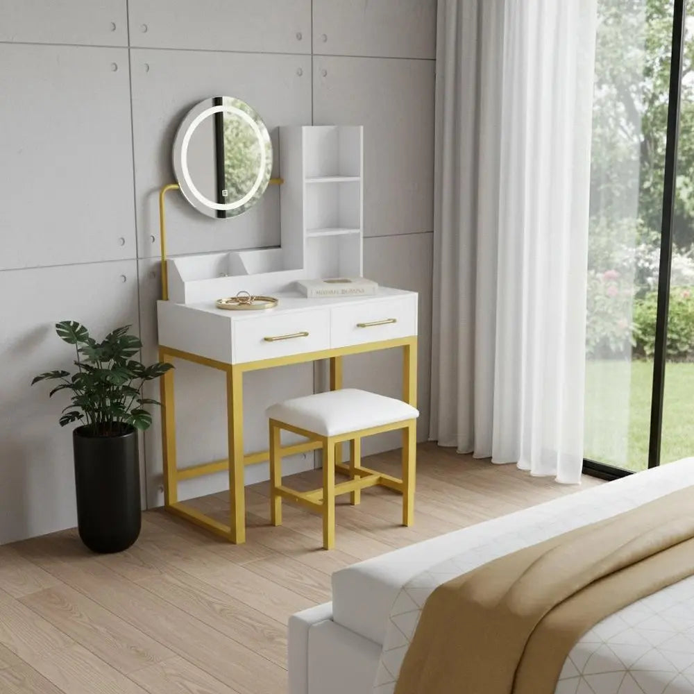 31" White Wood Lighted Two Drawer Dresser HomeRoots