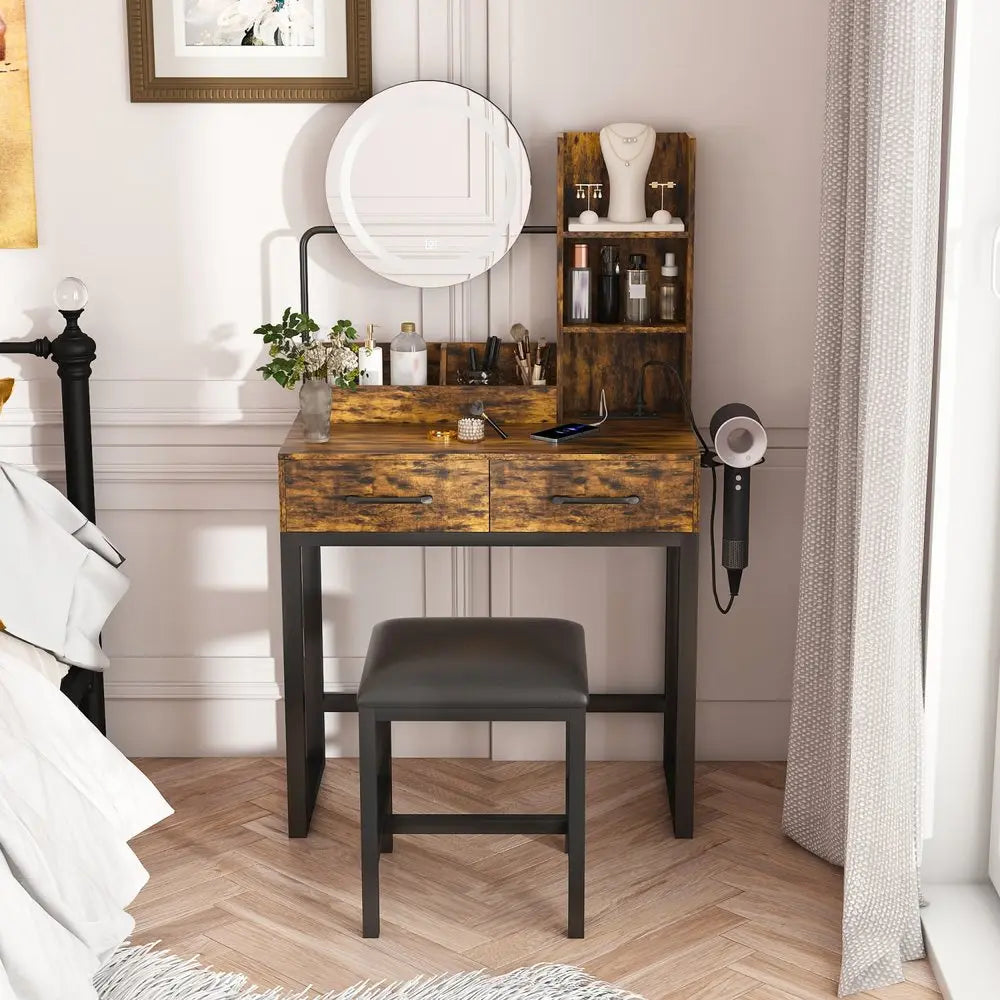 31" Brown Wood Lighted Two Drawer Dresser HomeRoots