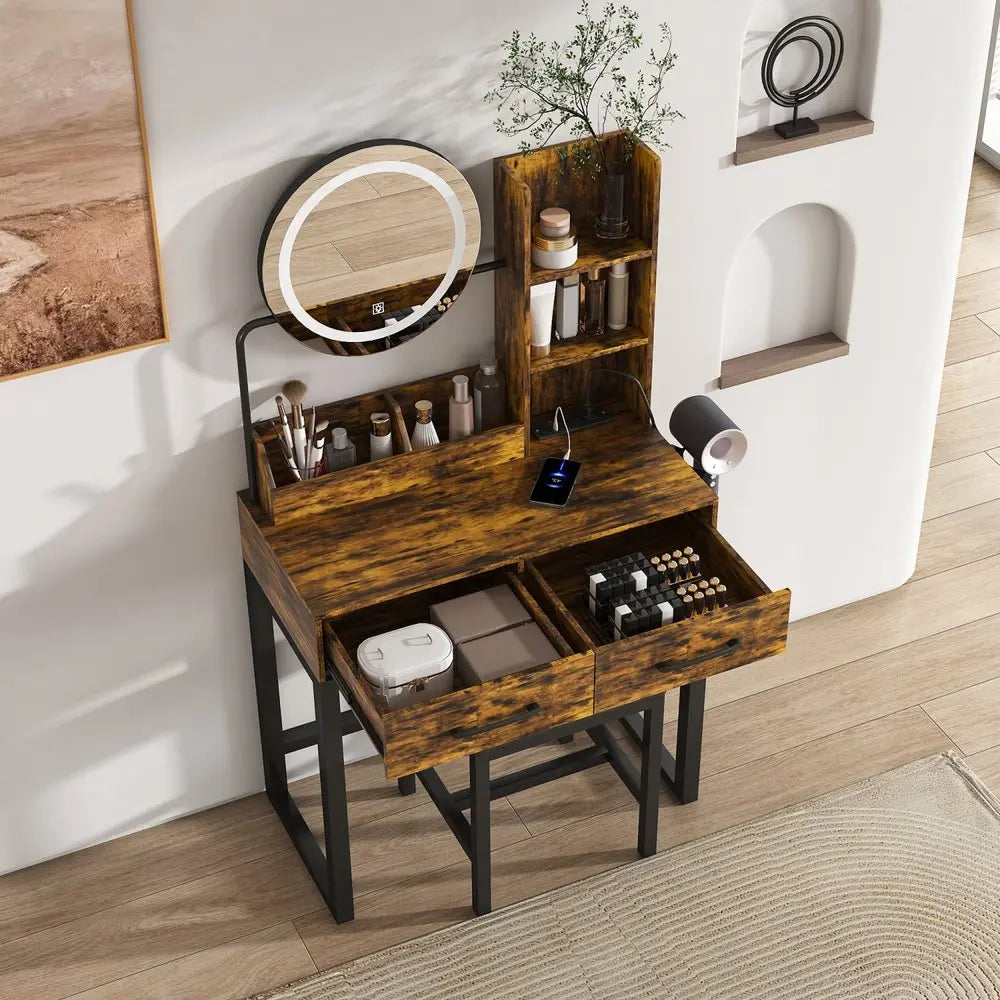 31" Brown Wood Lighted Two Drawer Dresser HomeRoots