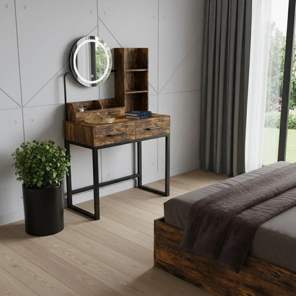 31" Brown Wood Lighted Two Drawer Dresser HomeRoots