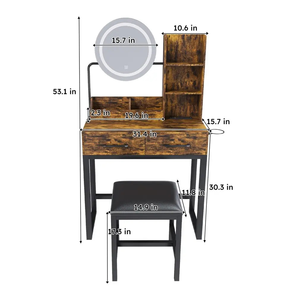 31" Brown Wood Lighted Two Drawer Dresser HomeRoots