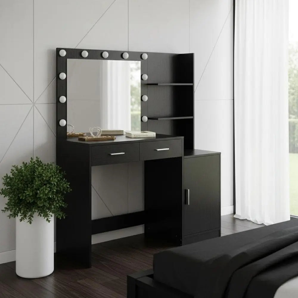 46" Black Wood Lighted Two Drawer Dresser HomeRoots