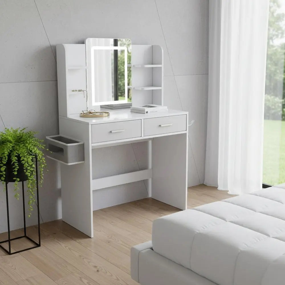 28" White Wood Lighted Two Drawer Dresser HomeRoots