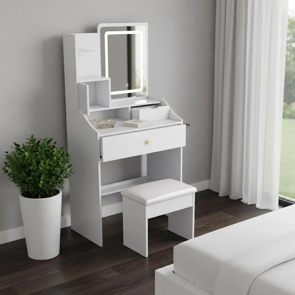 43" White Wood Lighted Two Drawer Dresser HomeRoots