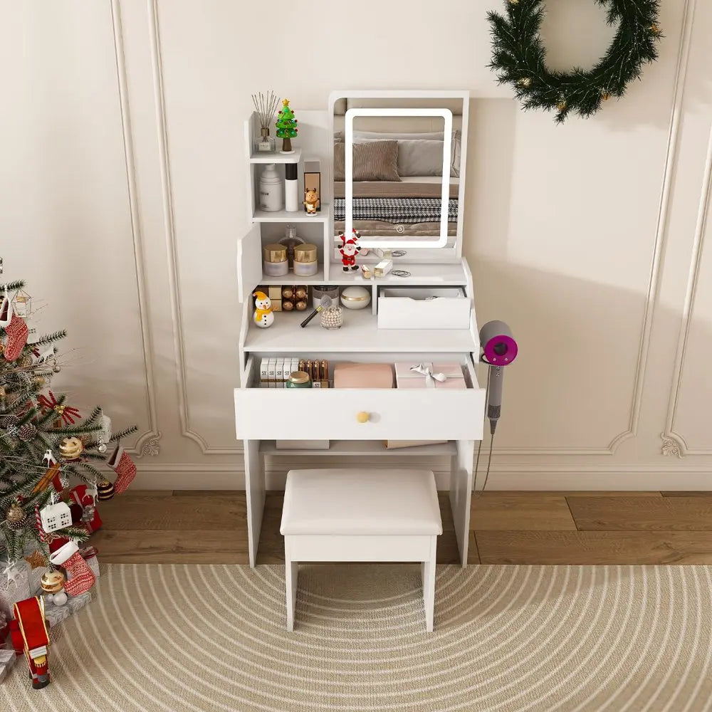 43" White Wood Lighted Two Drawer Dresser HomeRoots