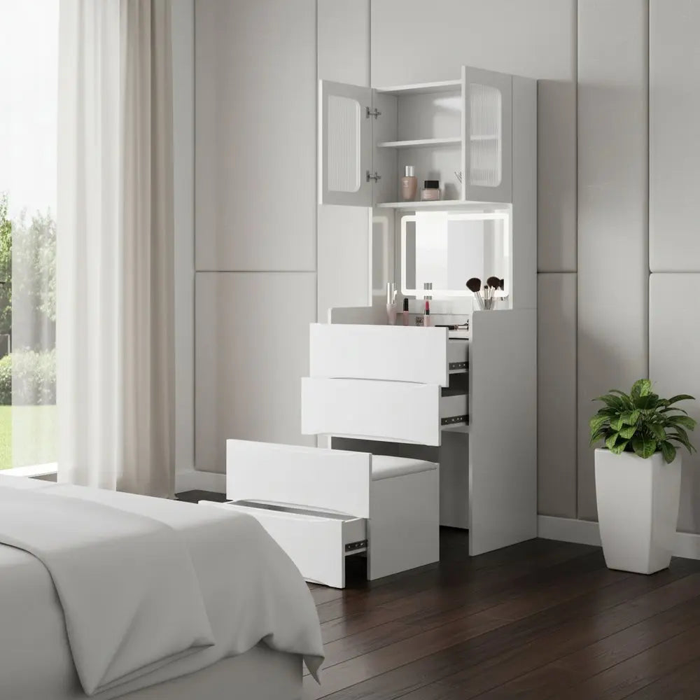 19" White Wood Lighted Four Drawer Dresser HomeRoots