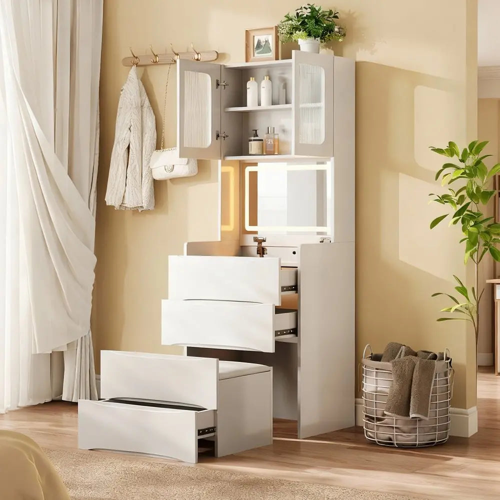 19" White Wood Lighted Four Drawer Dresser HomeRoots