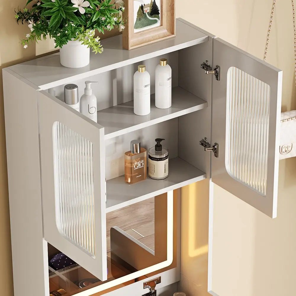 19" White Wood Lighted Four Drawer Dresser HomeRoots