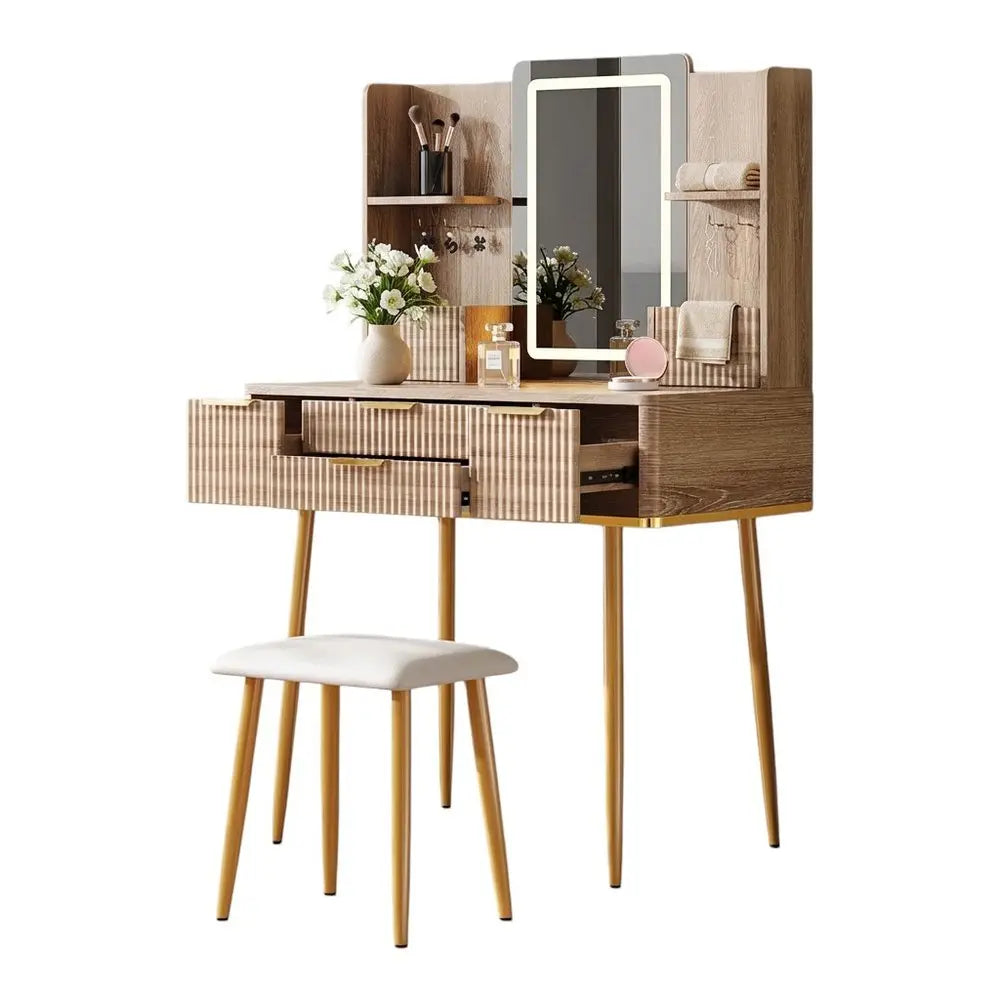 30" Brown Wood Lighted Four Drawer Dresser HomeRoots