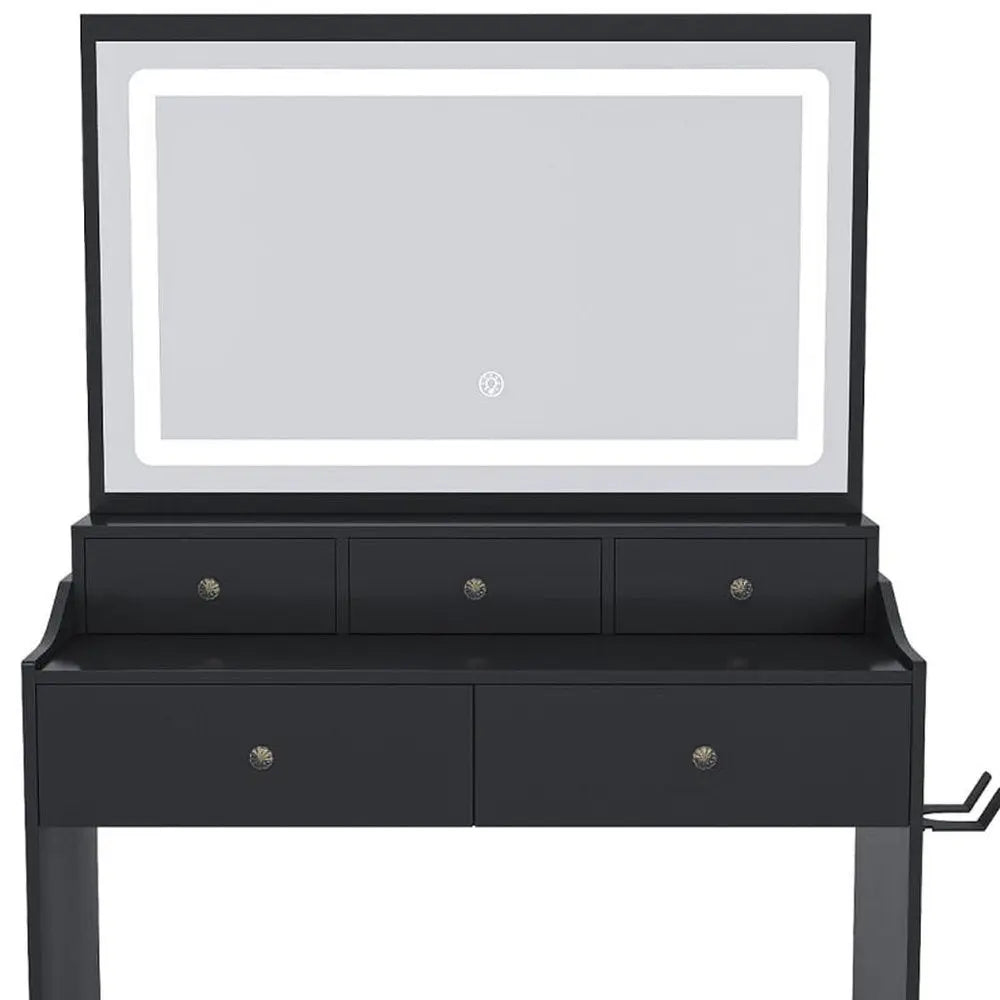 30" Black Wood Lighted Five Drawer Dresser HomeRoots