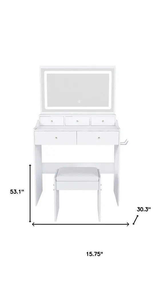 30" White Wood Lighted Five Drawer Dresser HomeRoots