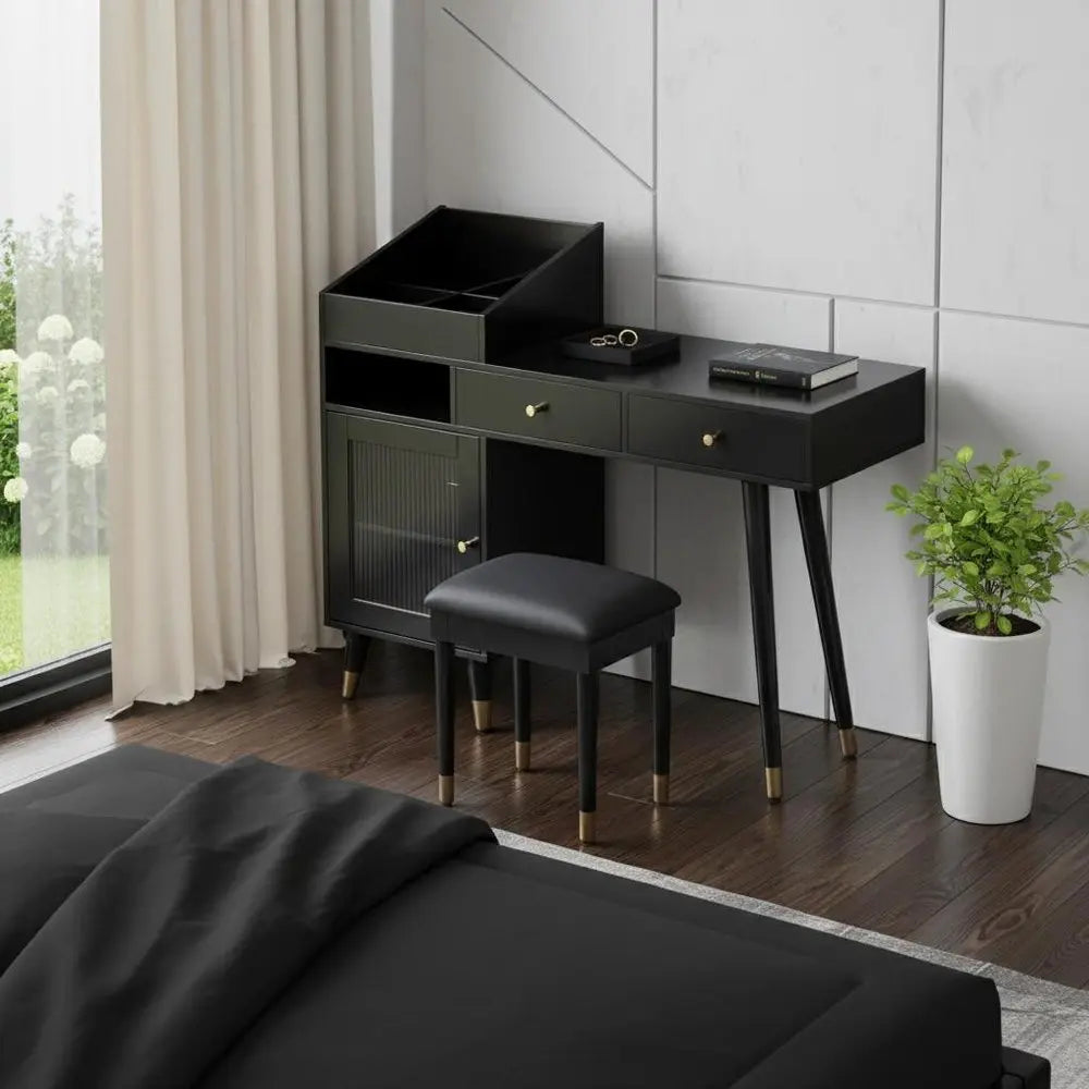 44" Black Wood Two Drawer Dresser HomeRoots