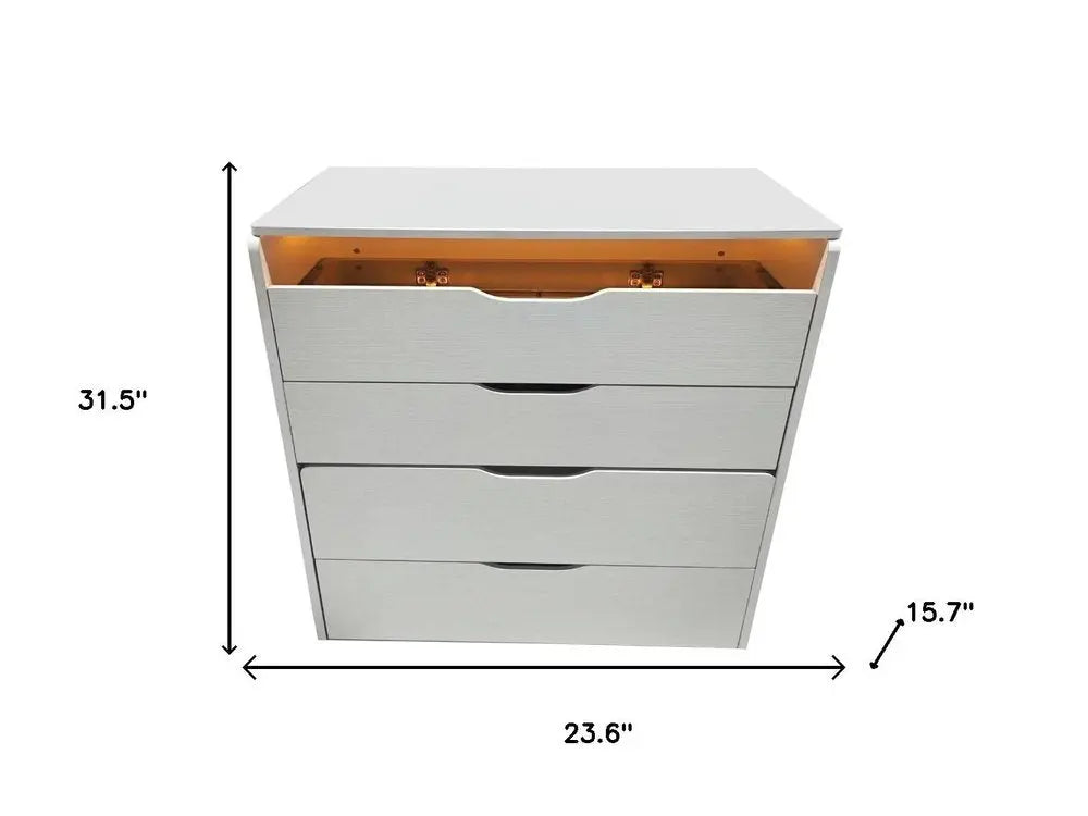 24" White Wood Lighted Mirrored Three Drawer Dresser HomeRoots