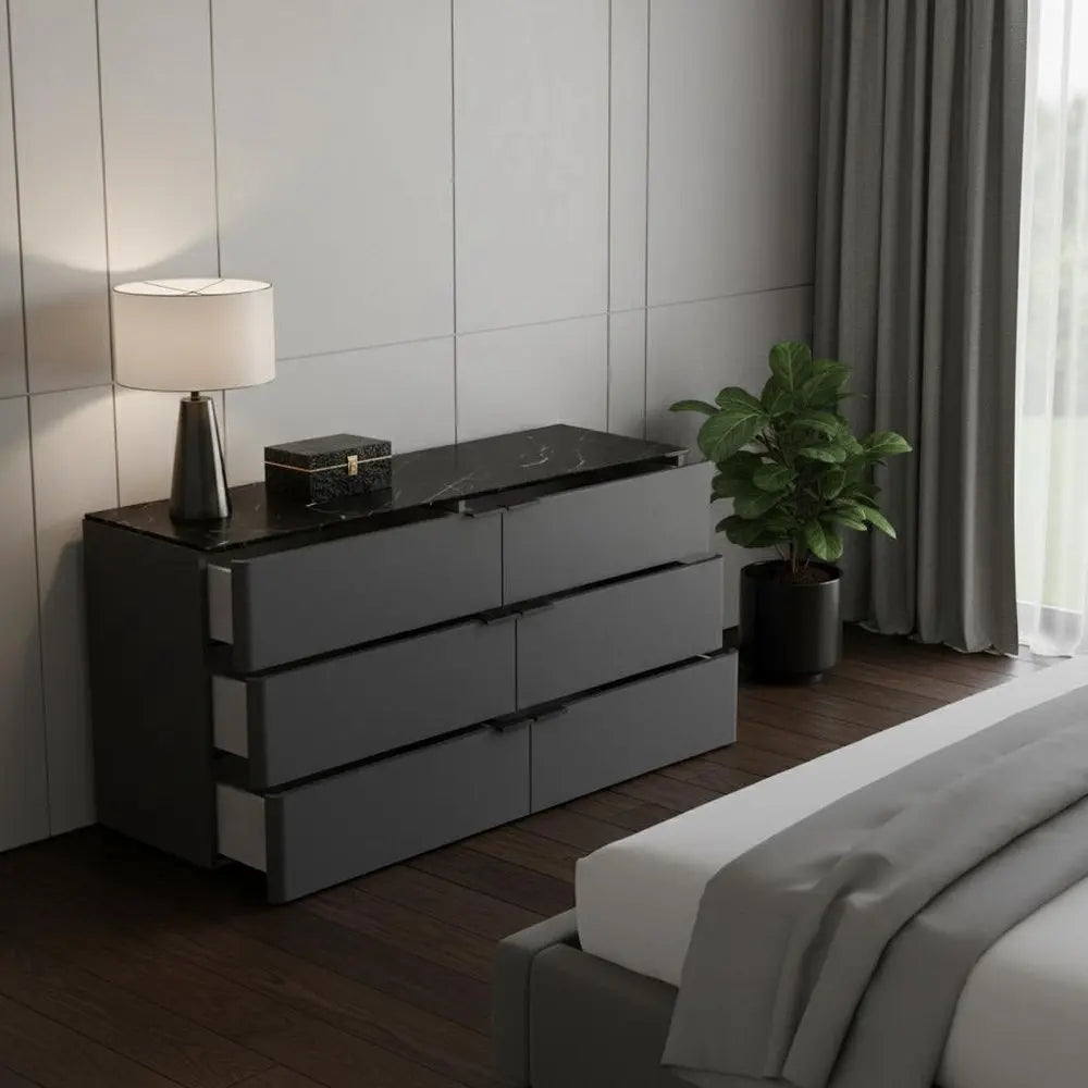 57" Gray Wood Six Drawer Double Dresser HomeRoots