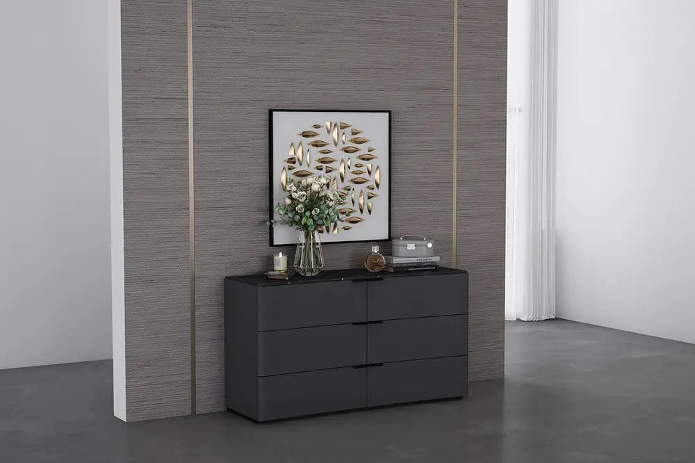 57" Gray Wood Six Drawer Double Dresser HomeRoots