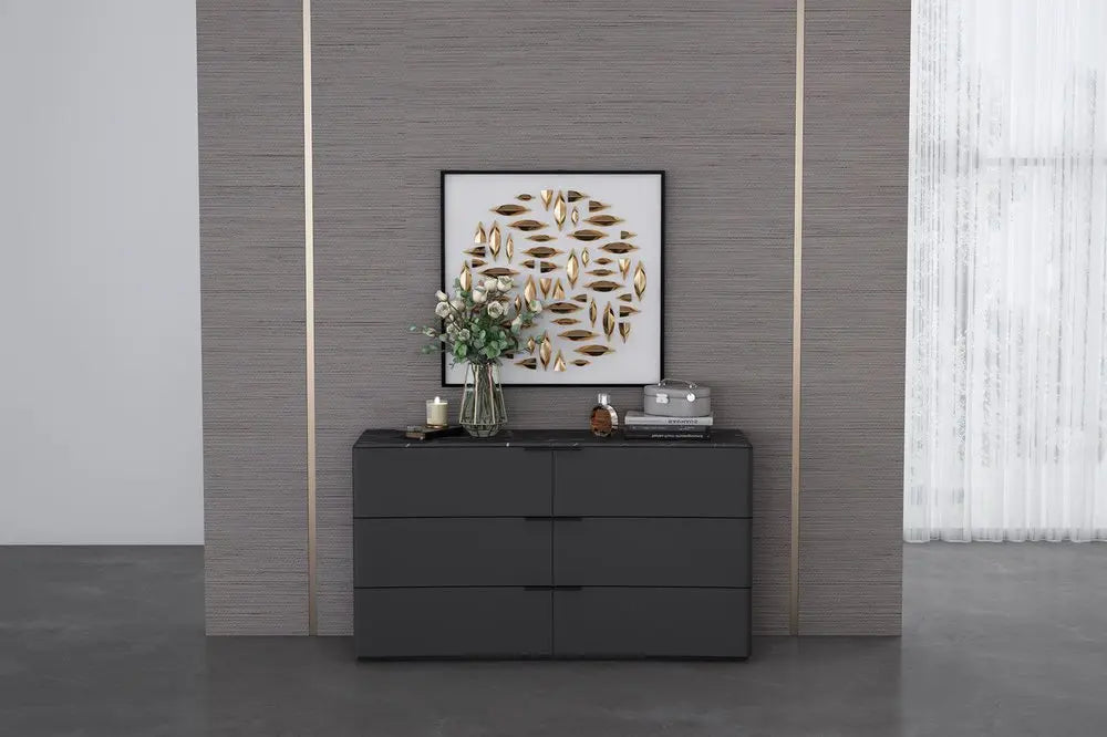 57" Gray Wood Six Drawer Double Dresser HomeRoots