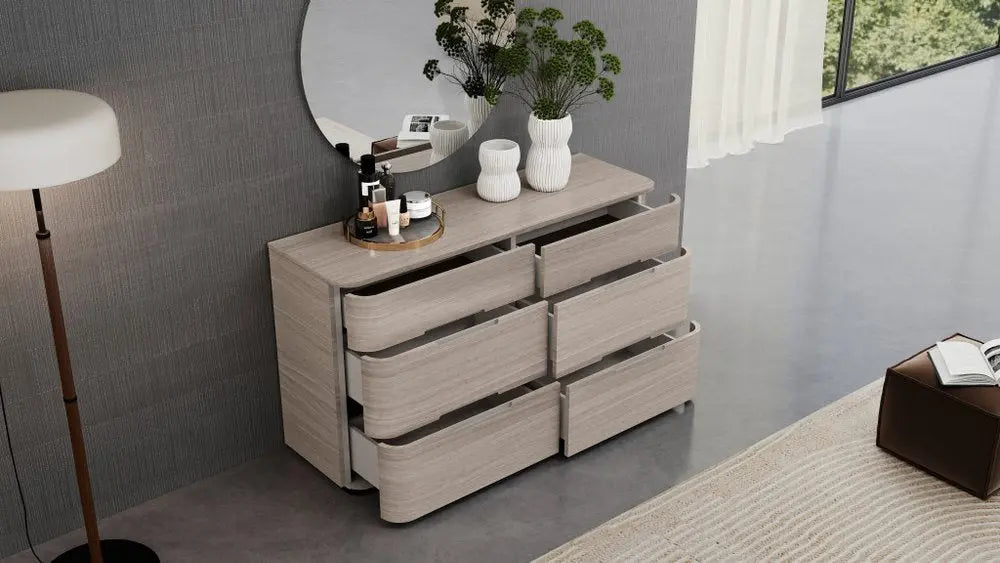 56" Beige Wood Six Drawer Double Dresser HomeRoots