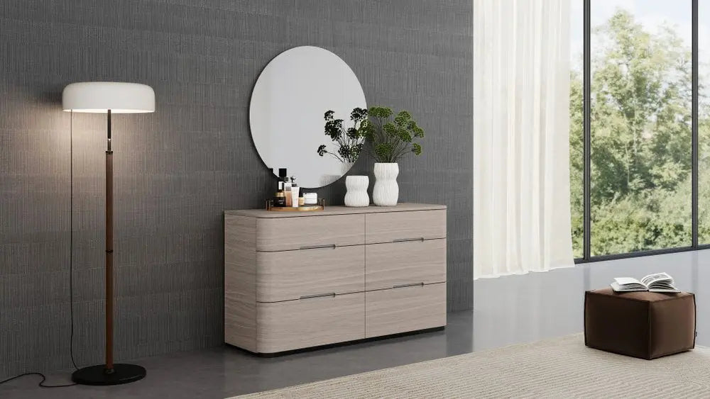 56" Beige Wood Six Drawer Double Dresser HomeRoots