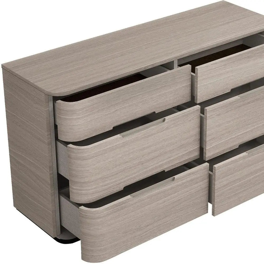 56" Beige Wood Six Drawer Double Dresser HomeRoots