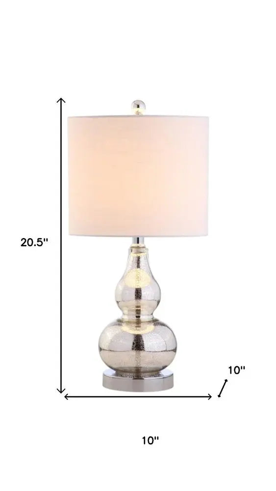 Set of Two 21" Silver Gourd Desk Lamps LED With Drum Shades HomeRoots