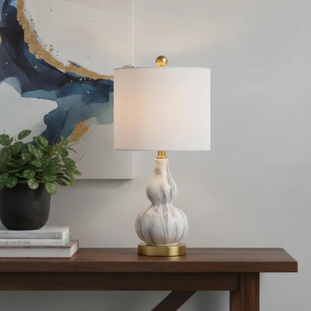 21" Gold Gourd Desk Lamp LED With Drum Shade HomeRoots