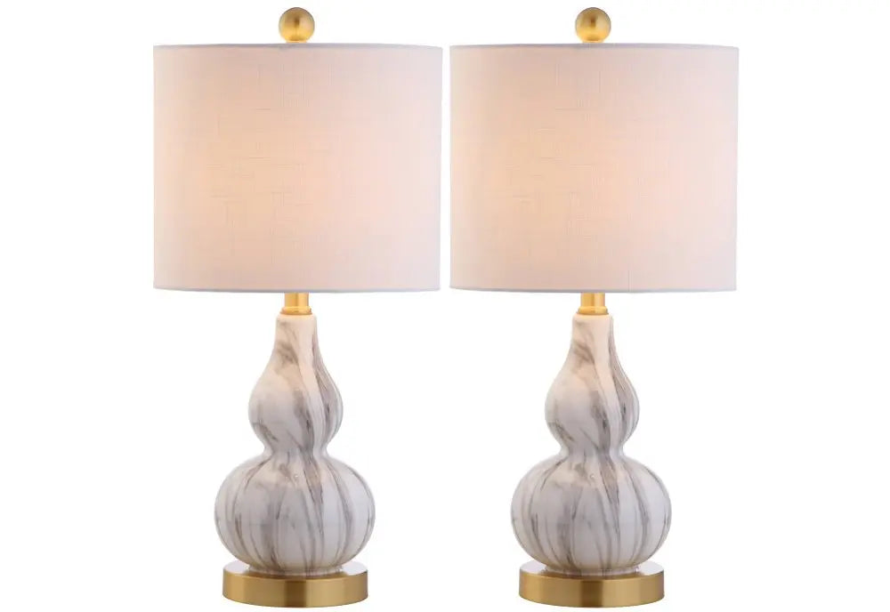 Set of Two 21" Gold Gourd Desk Lamps LED With Drum Shades HomeRoots