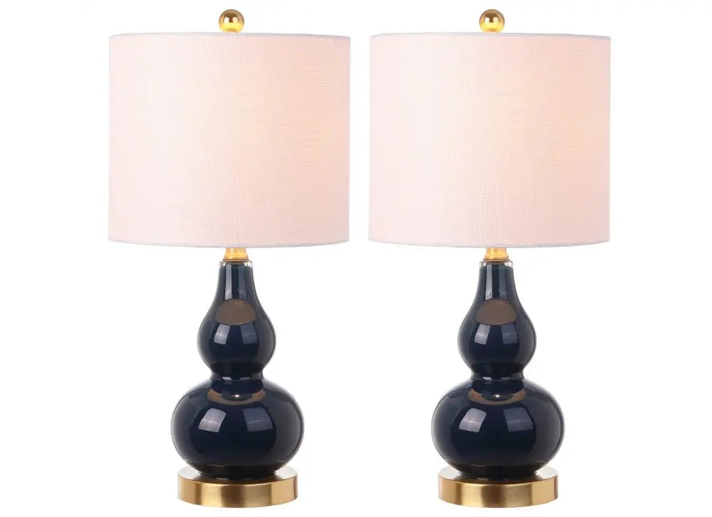 Set of Two 21" Gold Gourd Desk Lamps LED With Drum Shades HomeRoots
