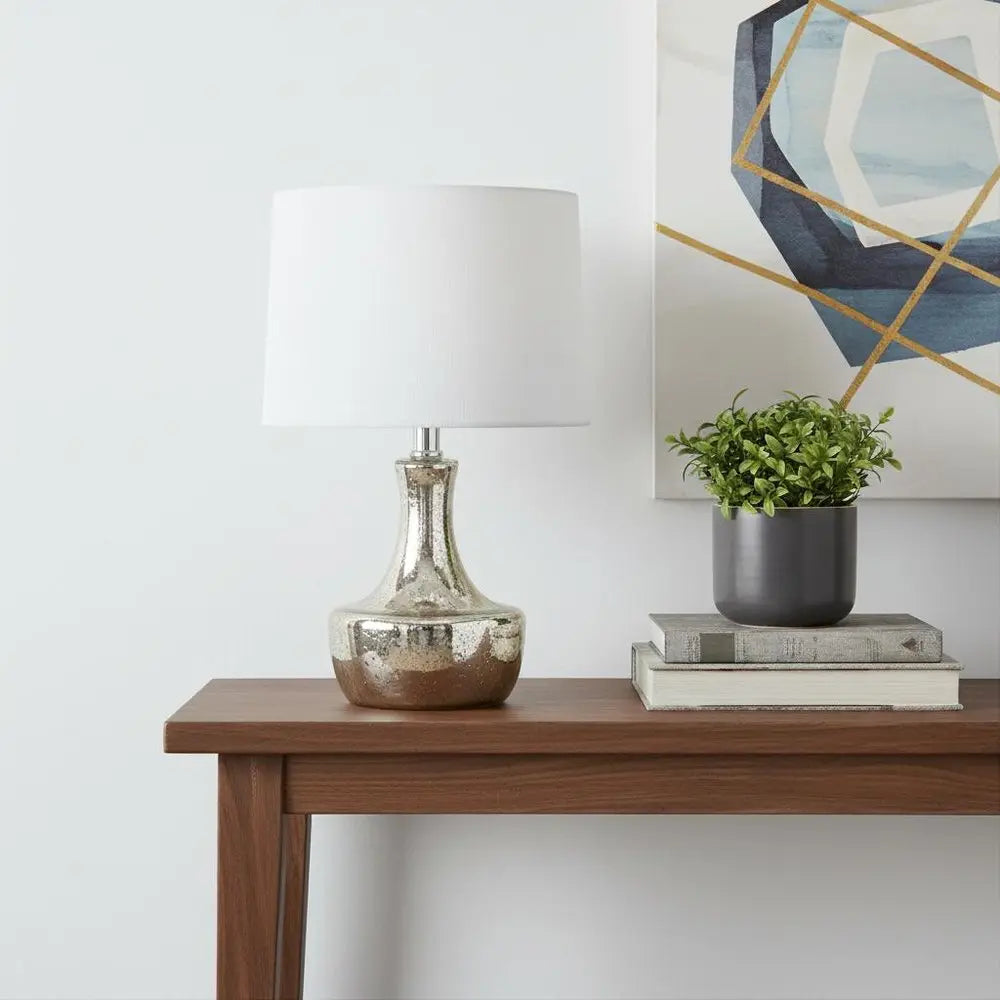 20" Silver Novelty Desk Lamp LED With Drum Shade HomeRoots