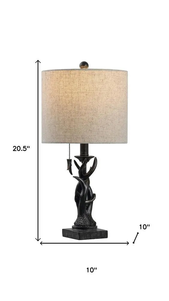 21" Black Antlers Desk Lamp LED With Drum Shade HomeRoots