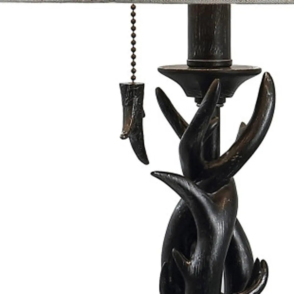 21" Black Antlers Desk Lamp LED With Drum Shade HomeRoots