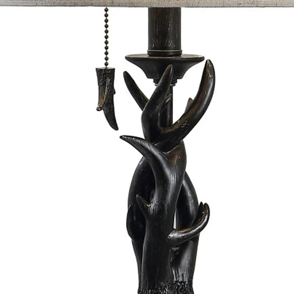 21" Black Antlers Desk Lamp LED With Drum Shade HomeRoots