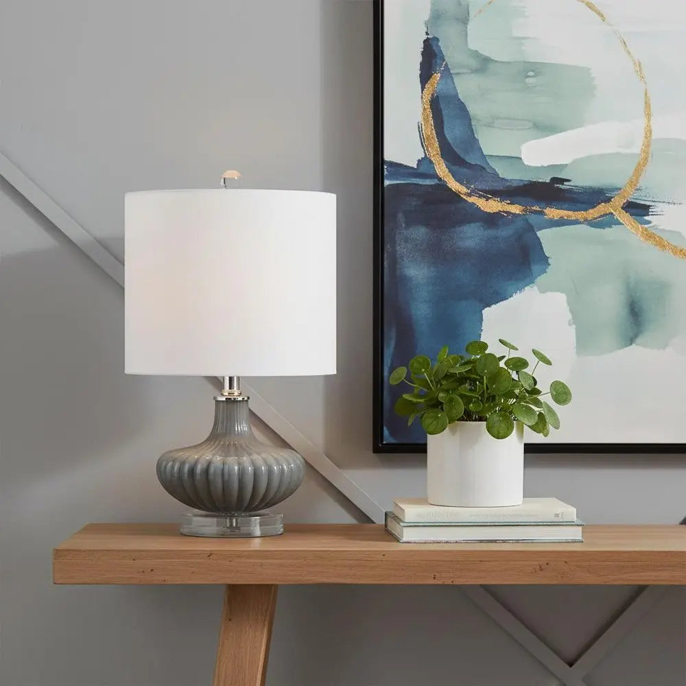 18" Clear Novelty Table Lamp LED With Drum Shade HomeRoots