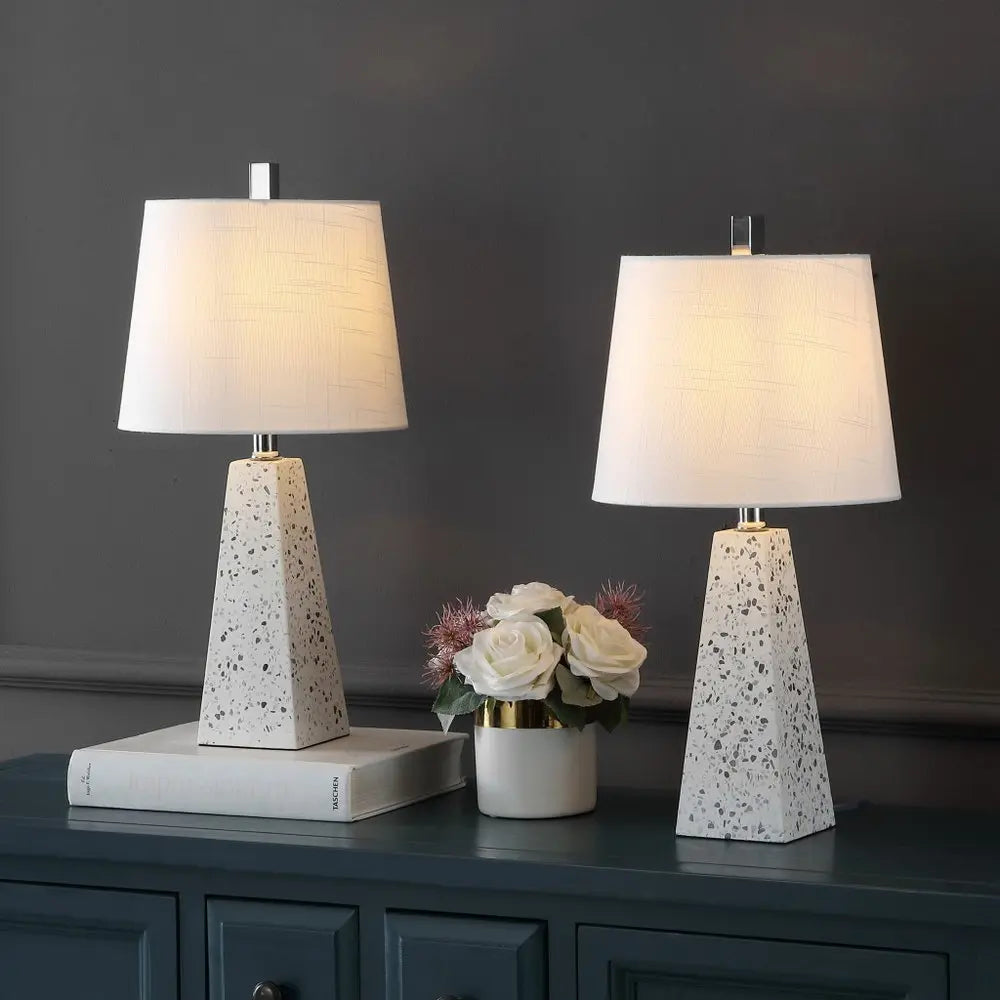 Set of Two 21" White Novelty Table Lamps LED With Empire Shades HomeRoots