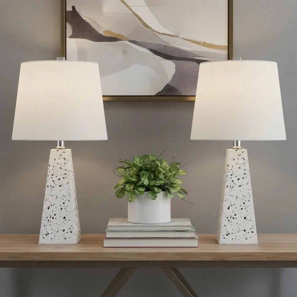Set of Two 21" White Novelty Table Lamps LED With Empire Shades HomeRoots